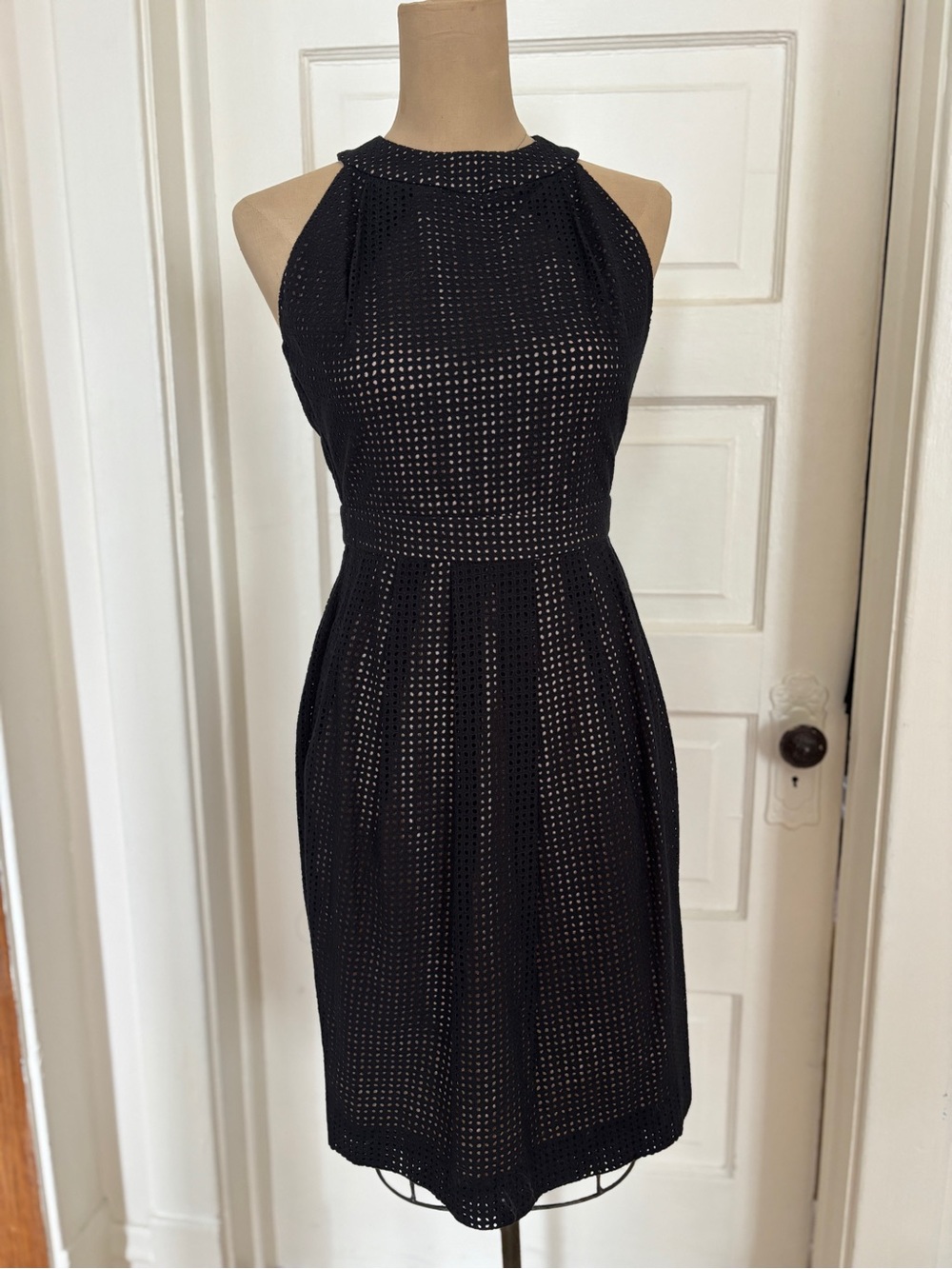 Raoul Black Sleeveless Eyelet Midi Dress